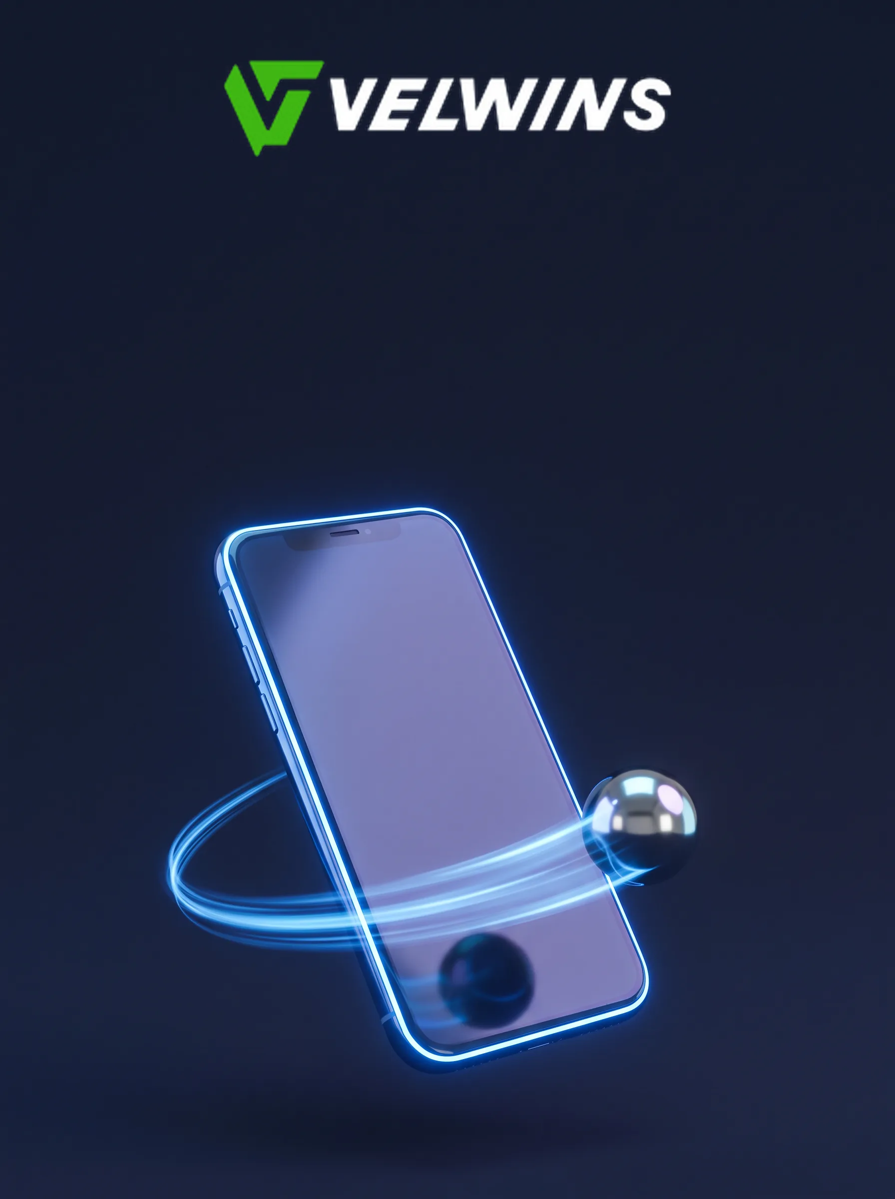 Smartphone mit blauem Lichtband und Velwins Logo